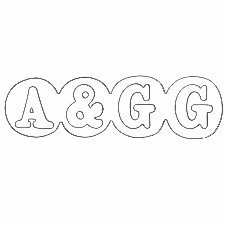 A & G Gaskin: Four connected circular lobes with A ampersand G G in their observed order; line reconstruction.