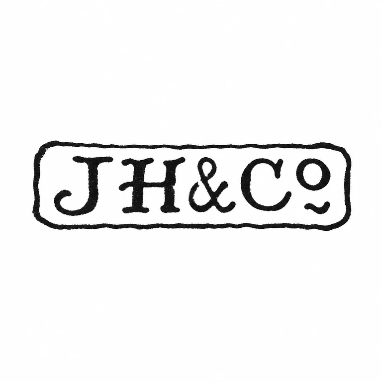 John Harrison & Co John Harrison & Co Ltd (from 1883): Elongated rounded cartouche preserves the visible initial sequence, ampersand, and final small suffix marks. line reconstruction.
