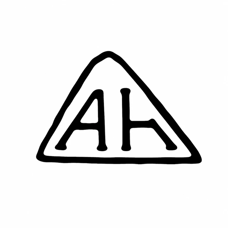 A H: Triangular enclosure and two internal letters follow the photographed orientation and placement. line reconstruction.