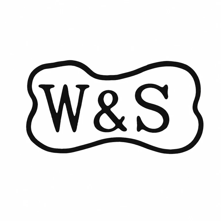 West & Son: Wavy cartouche and the three source-visible characters with central ampersand are retained in left-to-right order. line reconstruction.