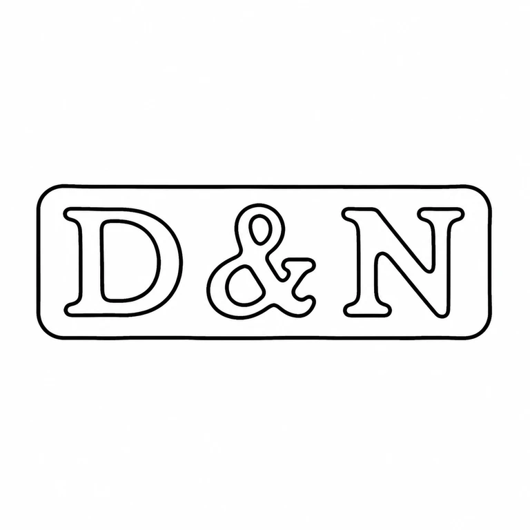Deakin & Nephew: The single rounded rectangular cartouche and D-ampersand-N sequence are preserved, with metal reflections and texture removed. line reconstruction.