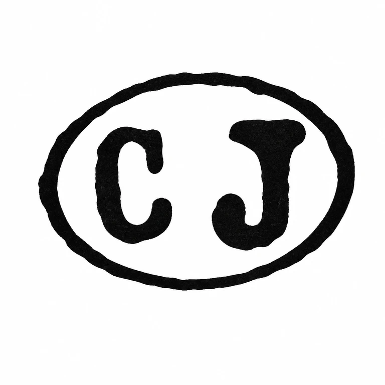 Charles Jackson: Two upright initials and their oval border retain the source arrangement. line reconstruction.