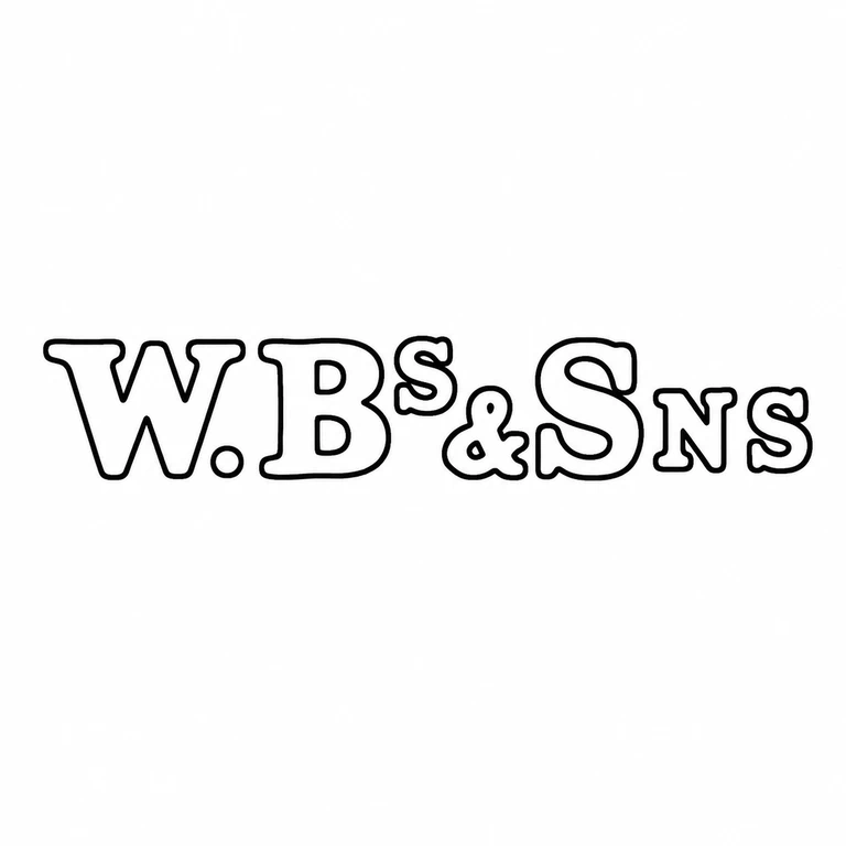 W Bs & Sns: The unbordered horizontal abbreviated phrase retains its visible first point, raised small letters, ampersand, and terminal small-letter group in source order. line reconstruction.