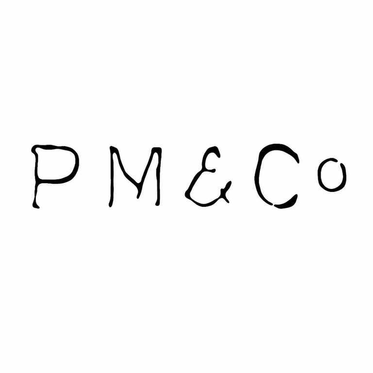 P M & Co: The five-character horizontal sequence, including the central ampersand and small final circular letter, is preserved. line reconstruction.