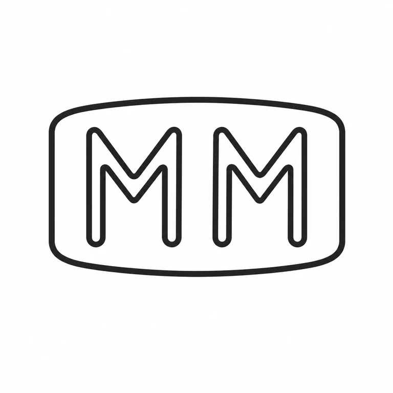 M M: Rounded rectangular cartouche and the two upright adjacent letterforms are retained. line reconstruction.