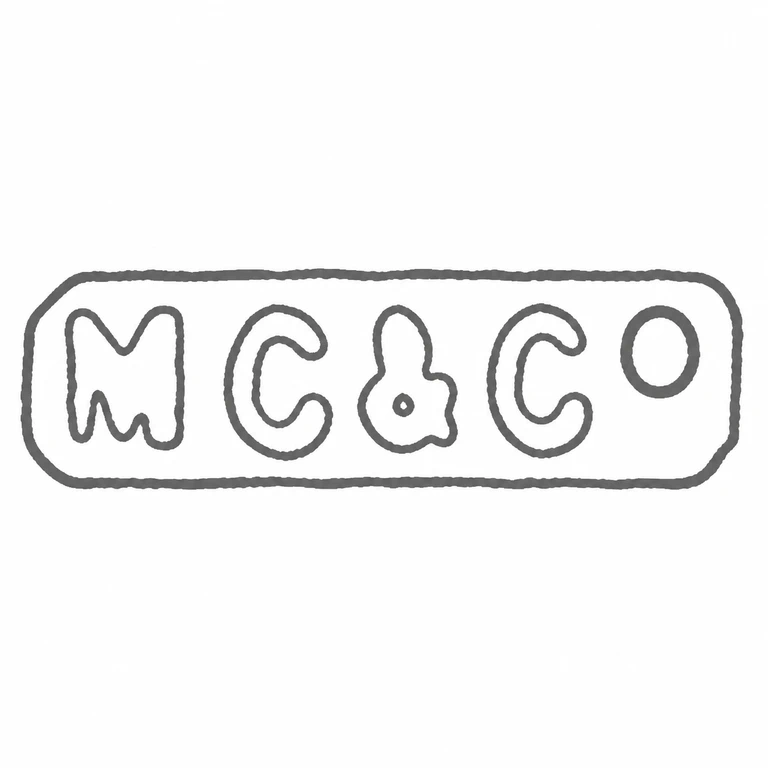 M C & Co: The rounded rectangular border, five visible forms, central connector, and terminal round form retain their source order. line reconstruction.