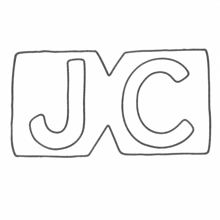J C: Joined double-lobed cartouche and left-to-right J C lettering are retained, including the central top and bottom notches; line reconstruction.