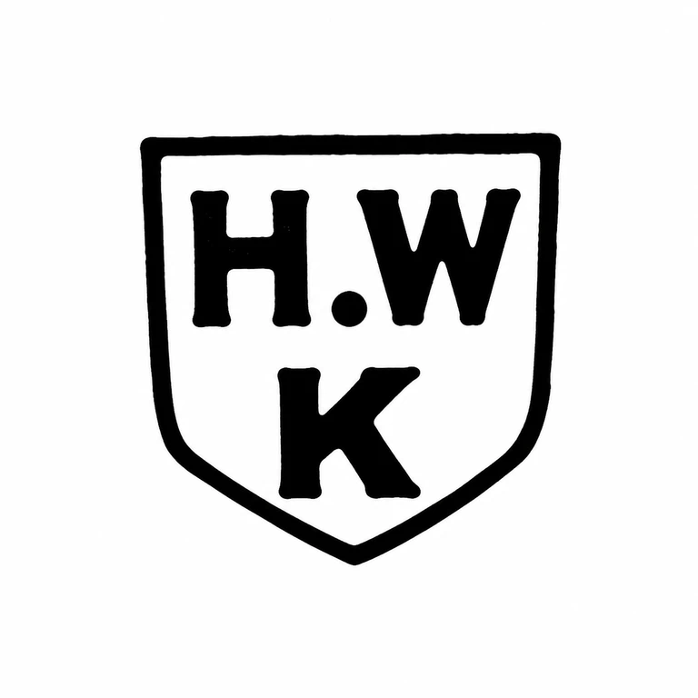H W King & Son (Henry William King): The shield outline, two upper forms with intervening point, and lower centered form retain the visible stacked layout. line reconstruction.