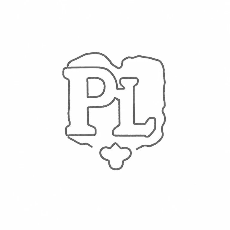 PL: The paired serif initials, irregular shield-like outline, and separate small trefoil beneath are retained with the same vertical relation. line reconstruction.