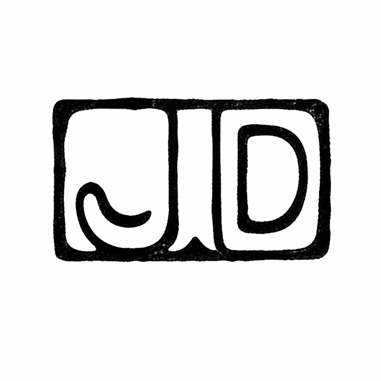 James Dougall: The two letterforms and the enclosing rounded rectangular cartouche match the source reading direction and divided interior layout. line reconstruction.