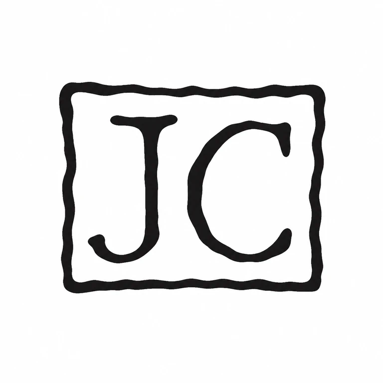 J C: The two source letterforms and their shared rectangular cartouche are retained in the same left-to-right orientation. line reconstruction.