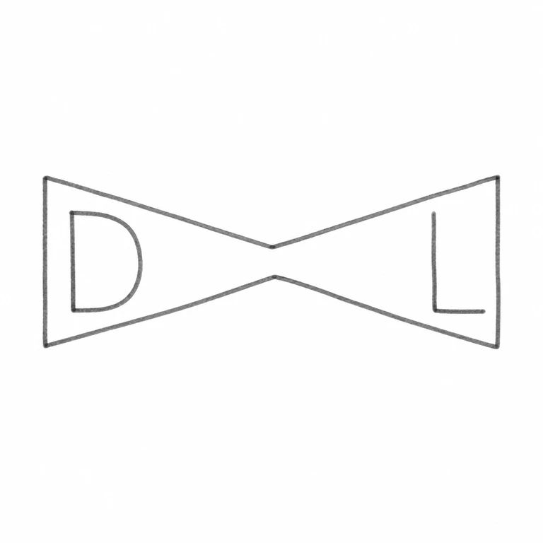 David Linley: The bow-tie outline is retained with D at left and L at right, preserving orientation center crossing; line reconstruction.