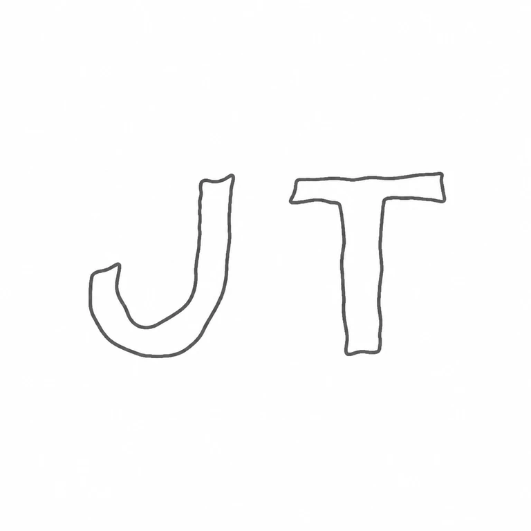 J T: The isolated two-character mark is retained at the source orientation and spacing; no enclosing border is introduced. line reconstruction.