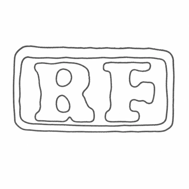 Robert Frost: The R F initials and nested rectangular enclosure follow the source's left-to-right arrangement; line reconstruction.