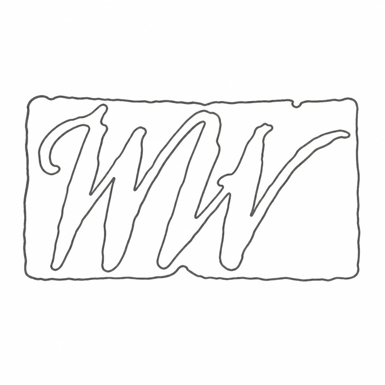 William Woodward: The slanted paired-script W form and its long rectangular cartouche without extra characters; line reconstruction.