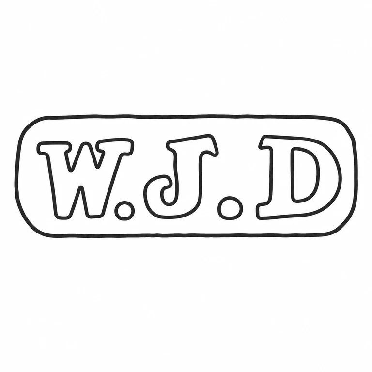 William James Dingley: The rounded rectangular plaque, three initials and two visible separators are retained in their source order. line reconstruction.