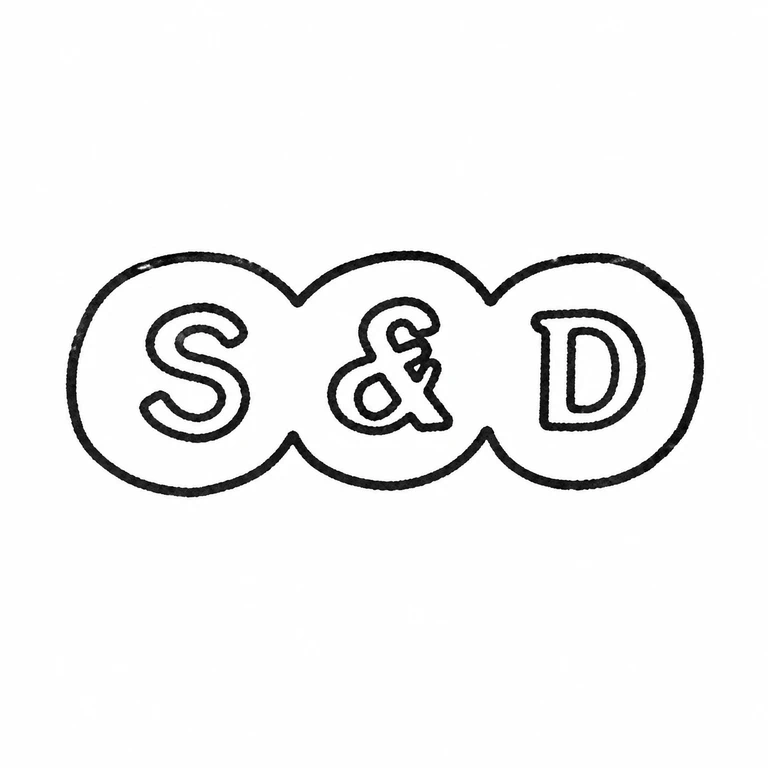 S & D: Three adjoining roundels containing S, ampersand, and D are retained in the visible order. line reconstruction.