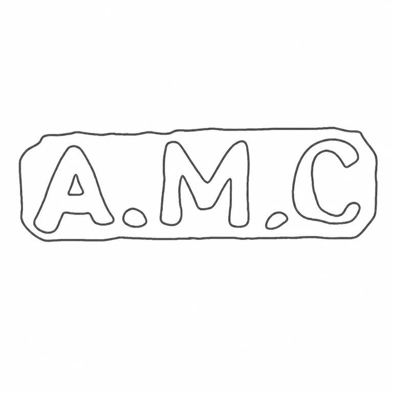 Alice Mabel Camwell: The drawing retains the three-letter sequence, two small separators, triangular counter, rounded final form, and enclosing cartouche. line reconstruction.