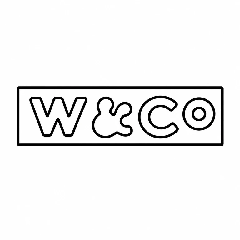 W & Co: W, ampersand, C and terminal O retain the source order and sit in the source-supported rectangular cartouche; line reconstruction.