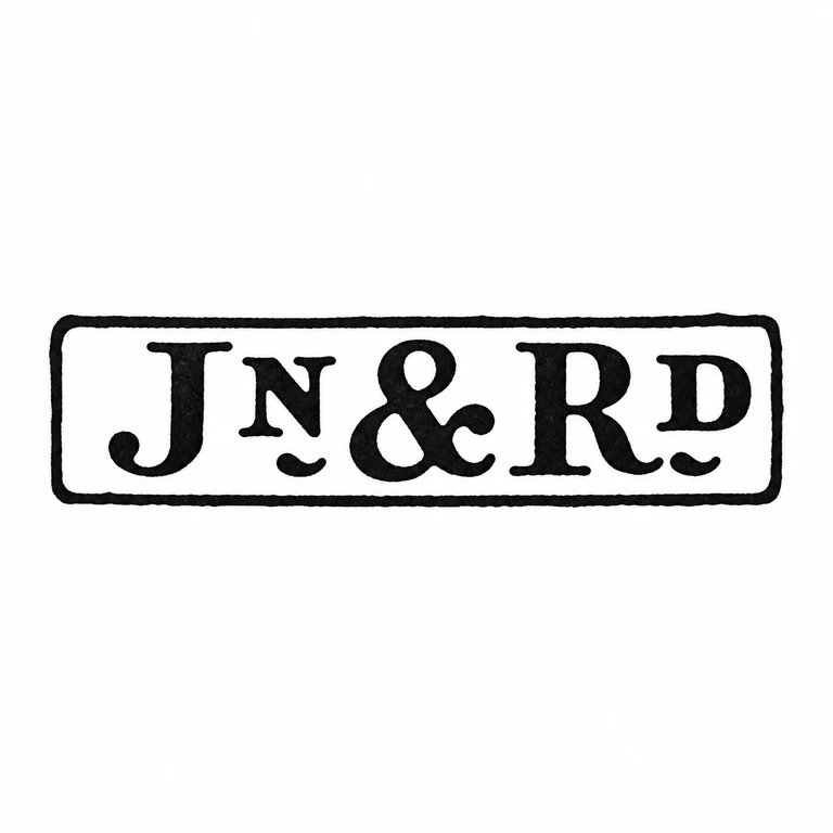 Jordan & Raybould (Edwin Jordan & Harry Raybould): Long cartouche retains the visible multi-character inscription, ampersand, and suffix placement. line reconstruction.