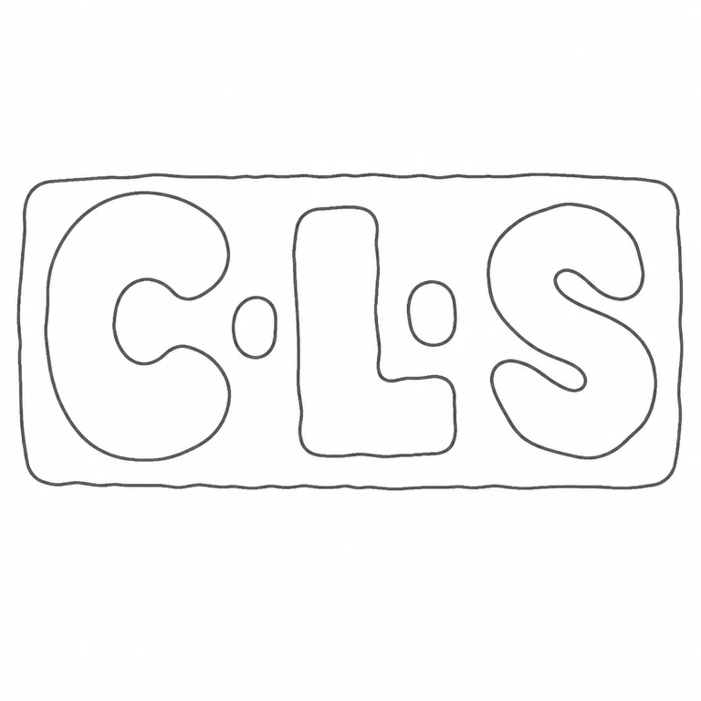 C L S: C.L.S reading, separator points, and rounded rectangular outline retain the source layout; line reconstruction.