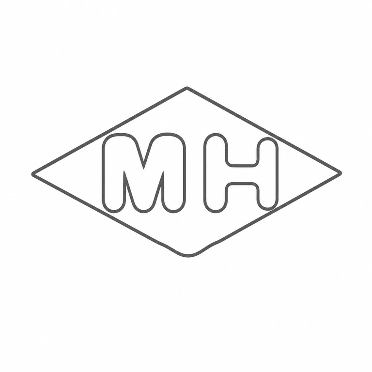 M H: MH left-to-right within the horizontal diamond outline; line reconstruction.