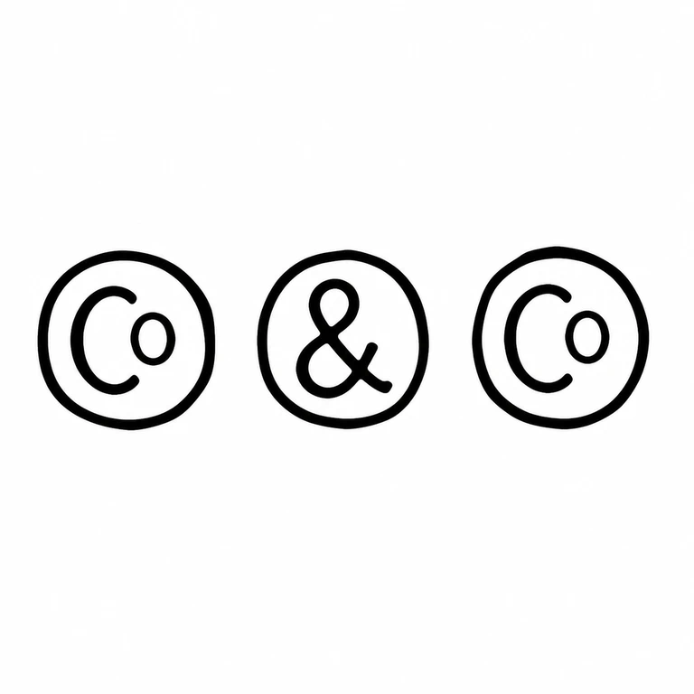 Carnelly & Co: Three separate circular punches, including the central ampersand, retain left-to-right order and internal lettering. line reconstruction.