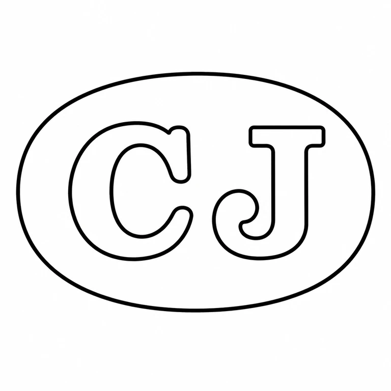 Charlie Jacques: The oval cartouche and two upright initials retain their observed left-to-right layout, including the hooked lower terminal of the right character. line reconstruction.