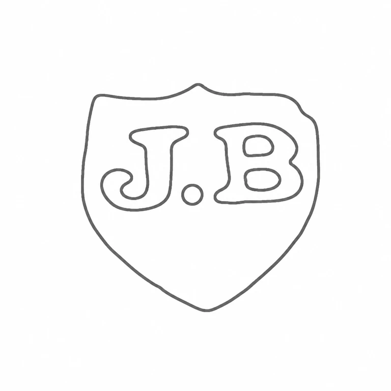 Thomas Bradbury & Sons (Joseph & Edward Bradbury): The drawing preserves the shield-like cartouche, paired letters, and intervening dot in the original upright arrangement. line reconstruction.