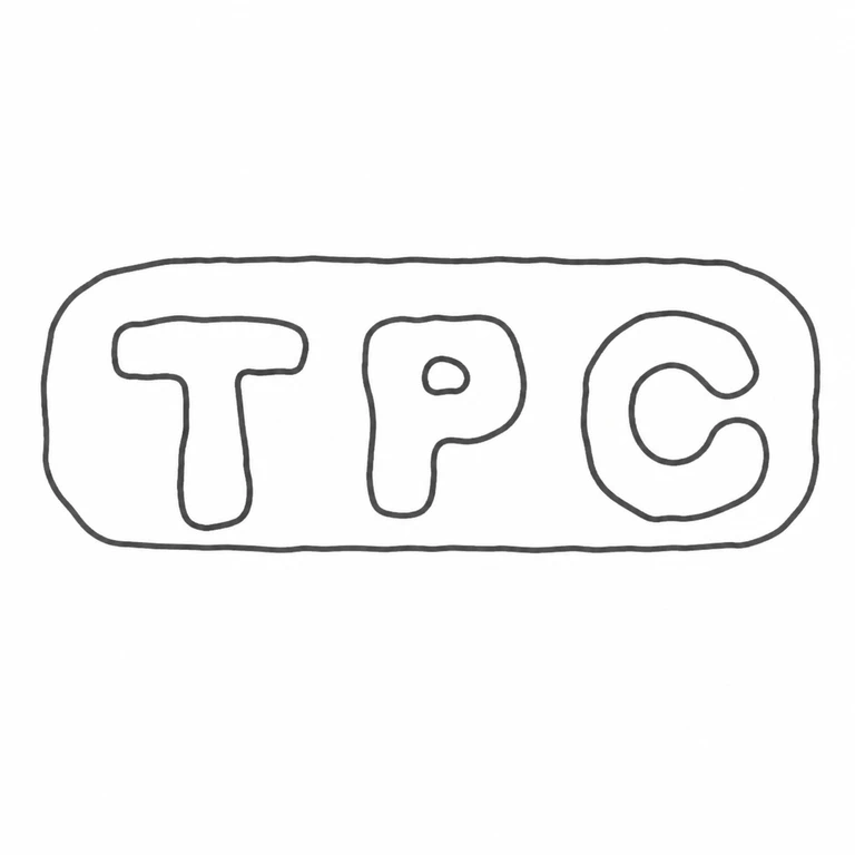 Timothy P Clayton: TPC lettering is retained within the visible rounded rectangular stamp outline; line reconstruction.