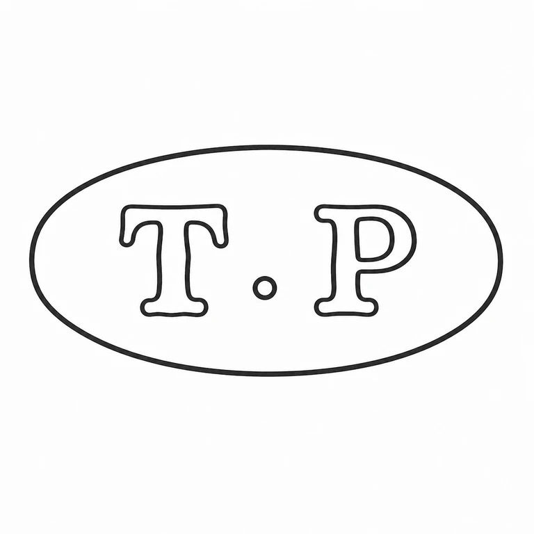 Mark reading The oval border, two initials, and centered separating point are faithfully retained left to right; line reconstruction