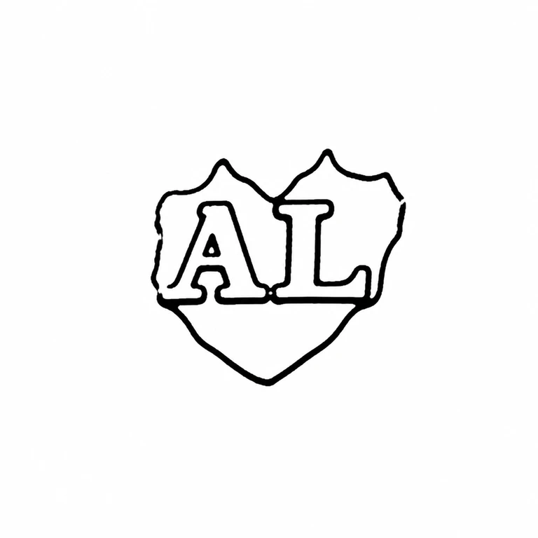 A L (unknown): Shield outline, two letters, shared baseline, and two upper peaks retained. line reconstruction.