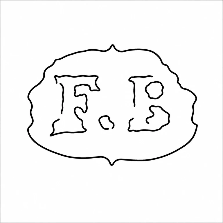 Frank Bull: The oval/scalloped enclosure, two large initials, and small central stop retain the visible source arrangement. line reconstruction.