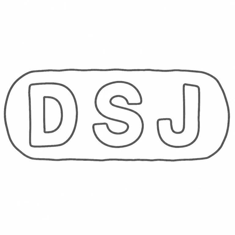 D S J: Rounded rectangular enclosure and DSJ reading preserve the source arrangement; line reconstruction.