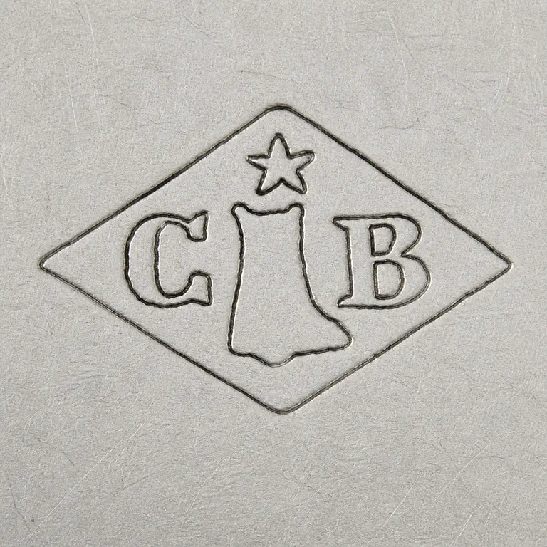 Maison Cardeilhac: Horizontal diamond punch with C at left, B at right, a central flared upright device, and one star above; oxidized reconstruction.