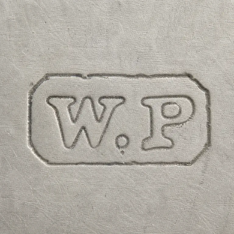 Walter Adams Phillips: W P arranged left to right inside one worn rectangular cartouche with a small separator-like mark; oxidized reconstruction.