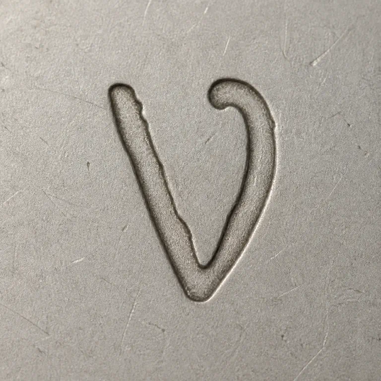 St. Petersburg: One isolated V-like curved glyph with a long left descending stroke and curled upper-right stroke; oxidized reconstruction.