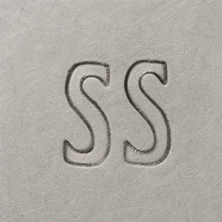 SILVERSMITH: Exactly two adjacent uppercase S forms remain, photographed dark crop and all unsupported frame fragments removed; oxidized reconstruction.