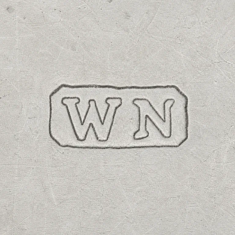William Needham: W-like and N-like forms inside the clipped rectangular border; oxidized reconstruction.
