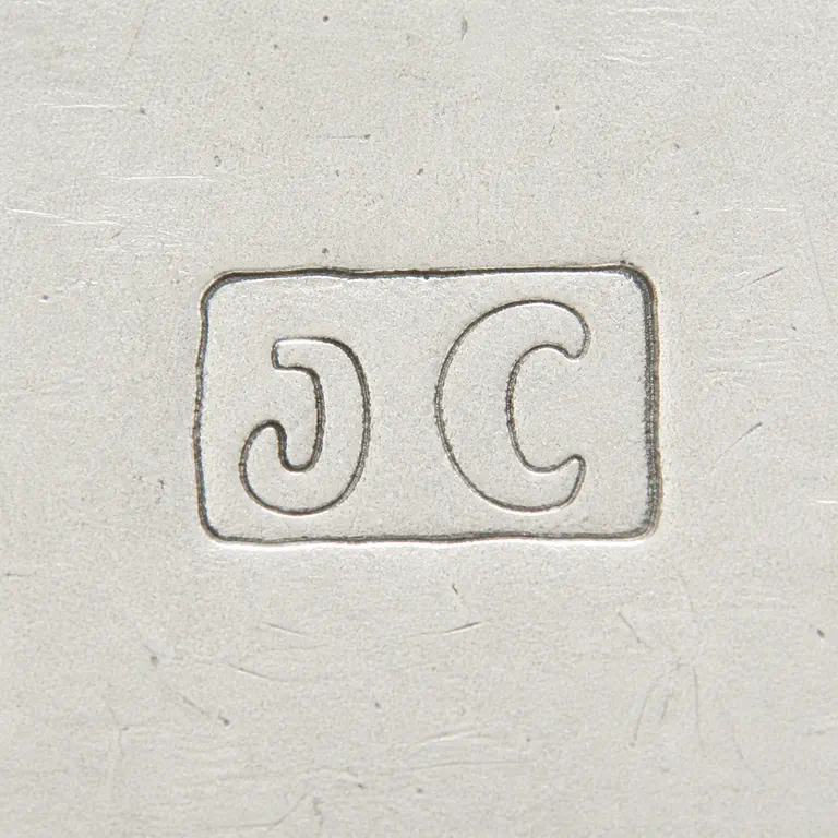 John Cowie: Square contour reconstruction preserves the worn horizontal frame and supported J/C-like forms in left-to-right order; oxidized reconstruction.
