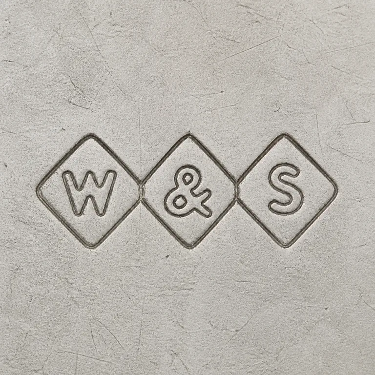 W & S: The three adjacent diamond cartouches, W, ampersand, and S, pointed borders, and left-to-right order; oxidized reconstruction.