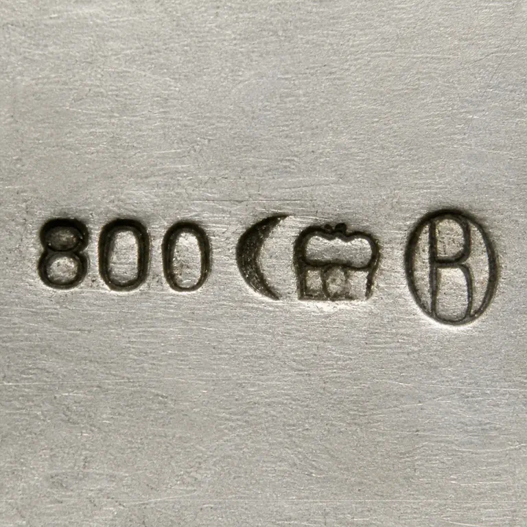 Robert Altermann: The row preserves 800, crescent, compact crowned device, and round vertically divided B-like monogram; oxidized reconstruction.
