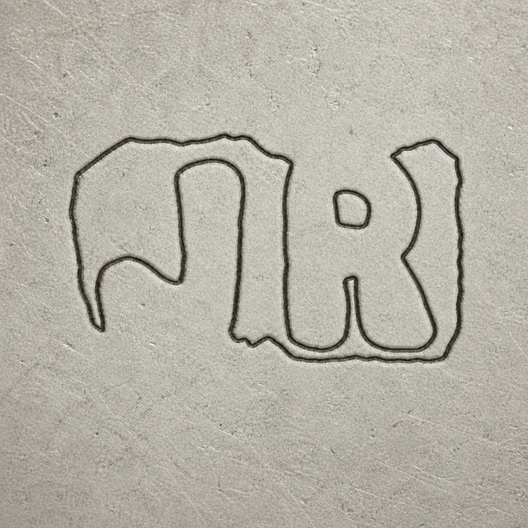 J R: Two worn J/R-like forms and their compact irregular boundary are retained without a confirmed transcription; oxidized reconstruction.