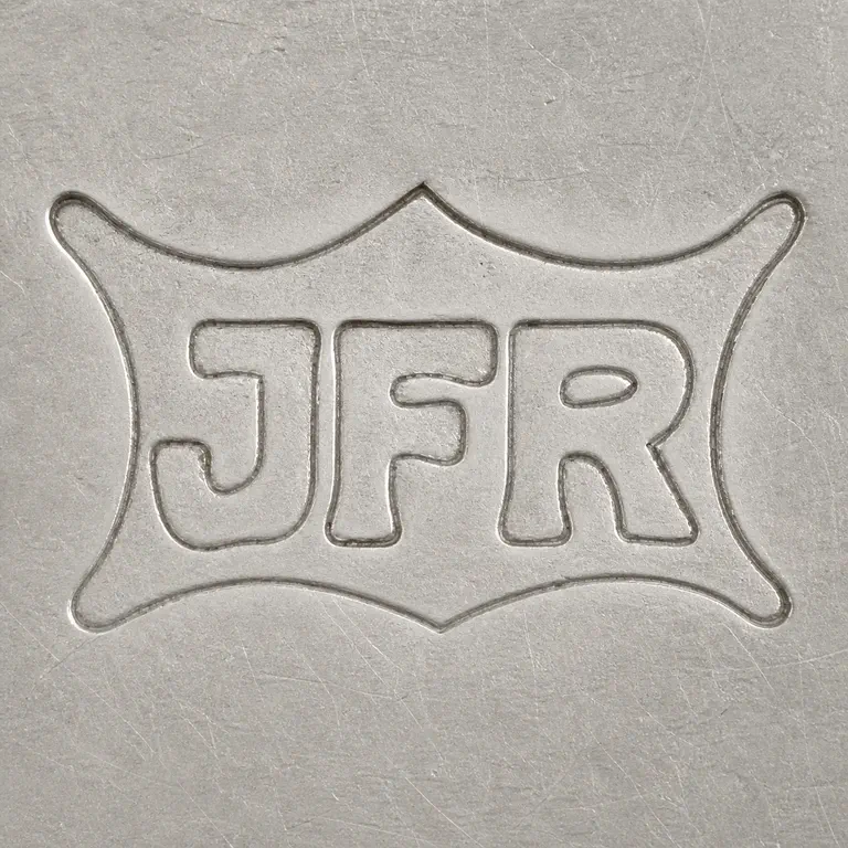 J F R: J-F-R sequence concave-sided cartouche silhouette in upright orientation; oxidized reconstruction.