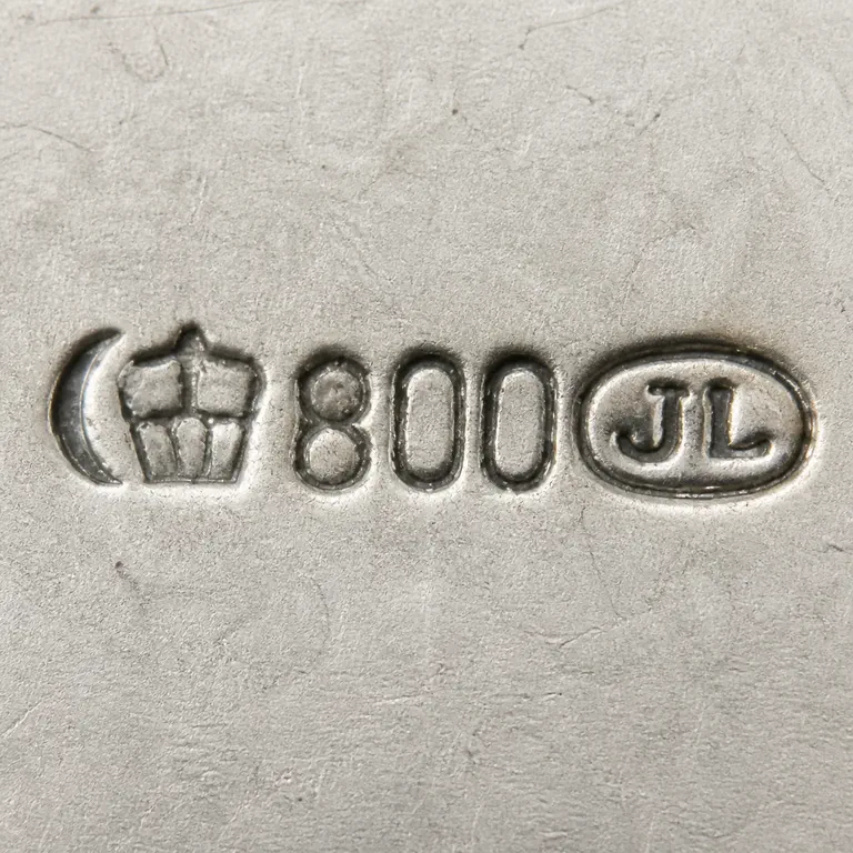 Julius Lemor: Crescent, crown, 800, and JL oval; oxidized reconstruction.