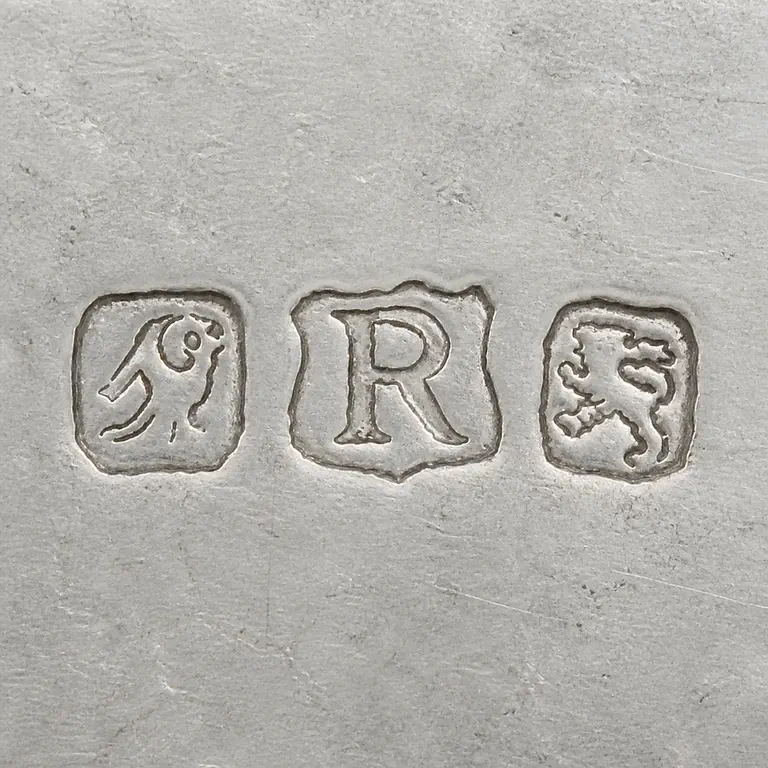 Reed & Barton: Bird, R, Lion; oxidized reconstruction.