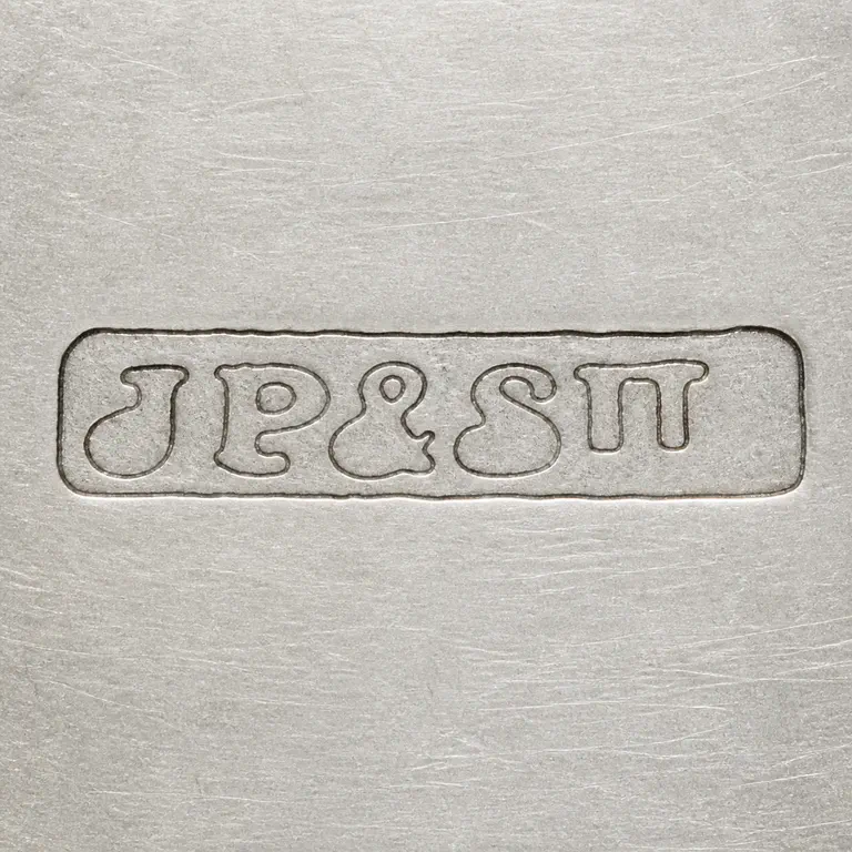 John Purser & Sons Ltd: Sparse square contour reconstruction preserves the long frame, JP-like left group, ampersand-like center, S-like form, and terminal marks…; oxidized reconstruction.