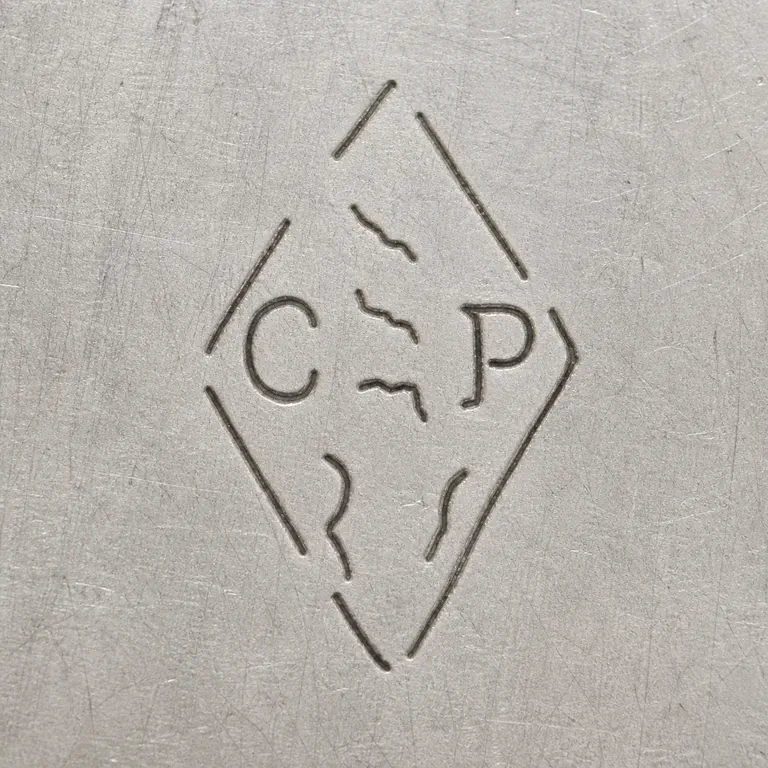 Maison Cardeilhac: The final attempt preserves the C and P flanks, one tall fragmented diamond border, three separate central zigzag strokes, and two separa…; oxidized reconstruction.