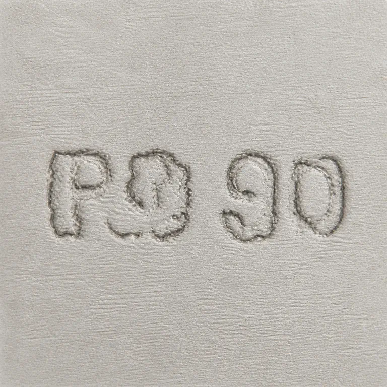 SILVERSMITH: Four source-ordered groups as a P-like first form, unresolved eroded second form, and clearer 9 and 0 numerals, with no invented enclosure; oxidized reconstruction.