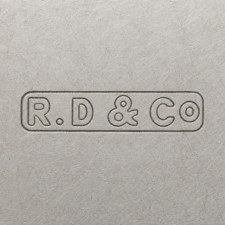 R Davis & Co: Square contour reconstruction preserves the complete framed R/D/ampersand/C/O-like sequence, separators, proportions, orientation, and st…; oxidized reconstruction.